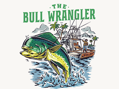 The Bull Wrangler - Hook & Hat branding design dolphin fish fishing cowboys fishing design graphic design hand drawn design hand drawn illustration hook and hat illustration illustration vintage water cowboys