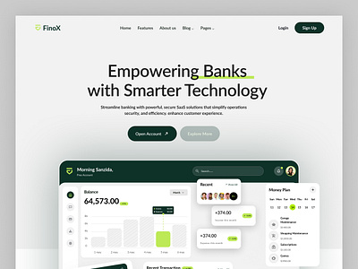 Finox-Banking SaaS Website Design banking ui kit banking website design figma finance website landing page online banking oripio payment website sanzida akter tech websitr ui ux wallet website design