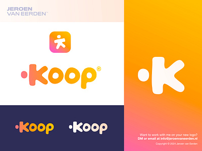 Koop - Logo Design branding buy children creative logo gradient jeroen van eerden k kid kids koop letter k logo logo mark modern logo design monogram store toy toys webshop wordmark