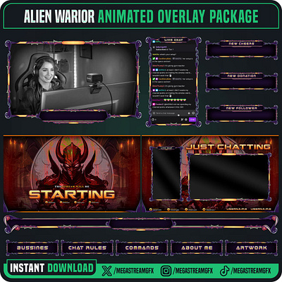 Alien Warrior Stream Overlay Pack - Graphics for Gaming Streams space stream design