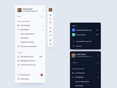 StaffBridge — Staffing Management tool clean clean design dark theme dark ui dashboard hr icons management navigation product recruitment saas sidebar workspace