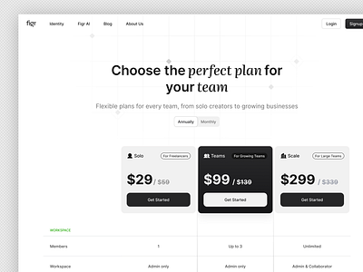 Pricing Page | Light Theme light theme minimal modern offers plans price pricing pricing page pricing plan pricing table team ui ui design ux web web page website