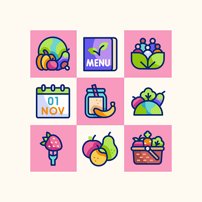 Vegan Day Animated icon set 2d animation after effects animated icons graphic design motion design motion graphics vector animation vegan