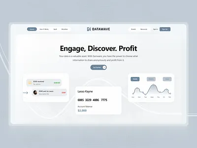 DataWave - Earning Through Data ai aiinsights branding businessgrowth datasecurity datawave figmadesign realtimecollaboration securedatasharing techinnovation uidesign uiux workflowoptimization