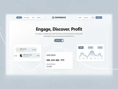 DataWave - Earning Through Data ai aiinsights branding businessgrowth datasecurity datawave figmadesign realtimecollaboration securedatasharing techinnovation uidesign uiux workflowoptimization