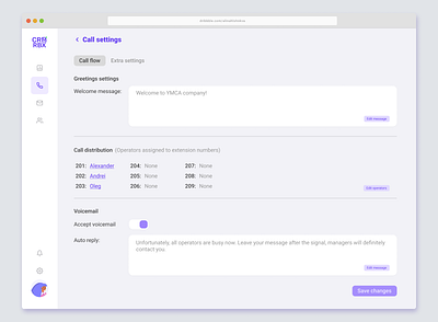 Setting page UI for Call app design desktop app setting page ui