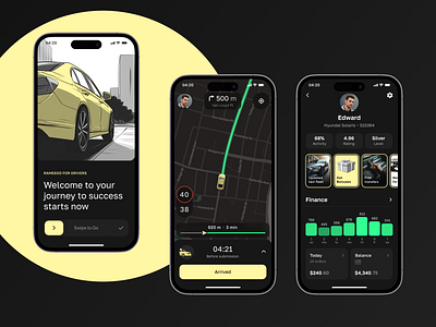 Rameego – Taxi driver app app design booking branding car clean dashboard design driver illustration interface map midjourney minimalism mobile ui ride app service startup taxi uiux