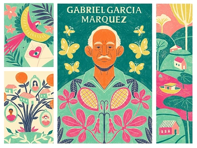 Famous Writers Illustrations: Gabriel Garcia Marquez artistic author books design design studio digital art digital illustration digital painting editorial illustration education graphic design history illustration illustration art illustrator marketing illustration people personalities writer writing