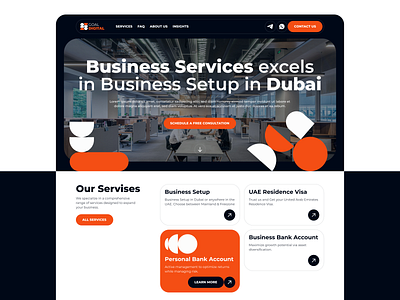 Corporate website accent branding business corporate design dubai figma hero screen illustration landing logo modern orange screen services ui uxui website