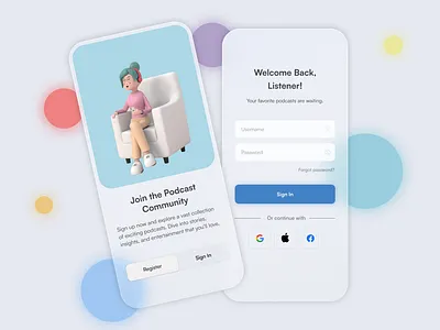 Podcast App Login & Sign-Up Screens appdesign appinterface cleandesign dailyui dailyui001 dailyuichallenge interactiondesign loginscreen minimaldesign mobiledesign podcastapp signupscreen ui uidesign userexperience userinterface ux uxdesign