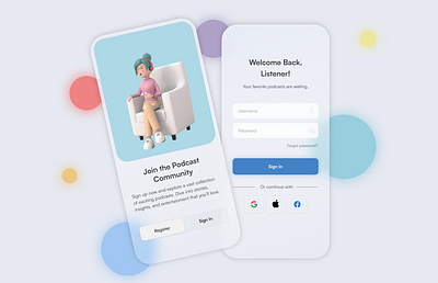 Podcast App Login & Sign-Up Screens appdesign appinterface cleandesign dailyui dailyui001 dailyuichallenge interactiondesign loginscreen minimaldesign mobiledesign podcastapp signupscreen ui uidesign userexperience userinterface ux uxdesign