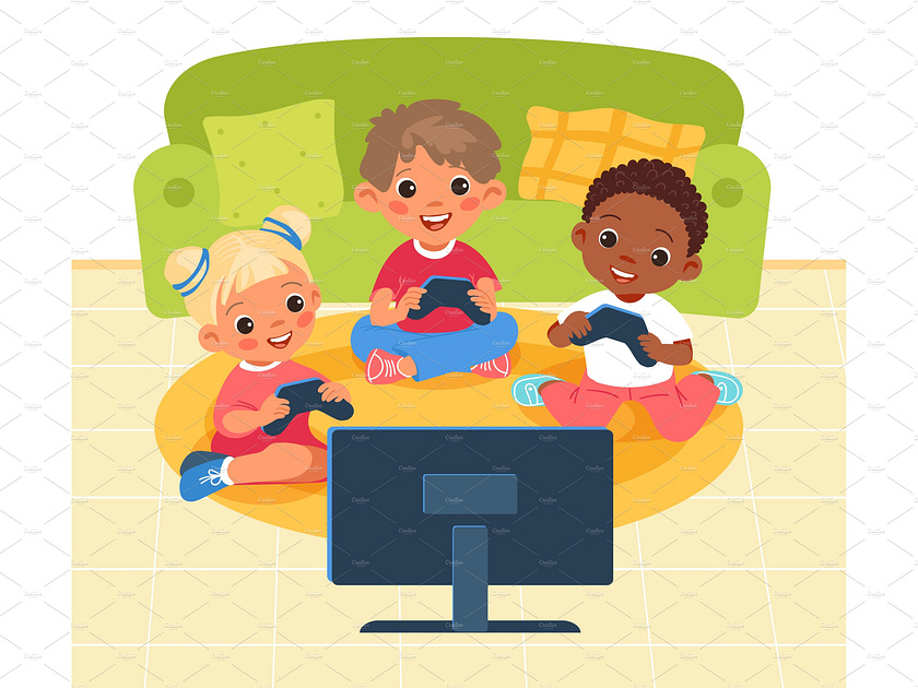 Kids playing console. Happy children by Nadezhda on Dribbble