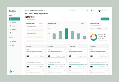 Task Management Tool chart creating tasks dashboard dashboards graphs green management saas smooth task taskido tasks tool ui ux white