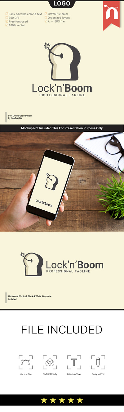 LockBoom bomb design graphic design guard lock logo safe security tnt