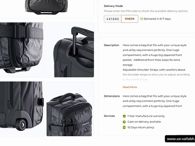 UI UX of Product Detail Page (PDP) animation baggage website clean ui design e commerce minimal product detail page product listing page shopping website ui ui ux ux design ux designer webpage website design