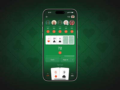 AI Poker Training App 3d ai app application casino design gambling game green minimalistic mobile modern poker poker app trendy ui uiux ux web website