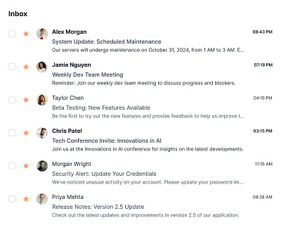 Modern Inbox UI Design for Email & Notifications autolayout ctabuttons design email figmadesign inbox listing responsivedesign uidesign uxdesign