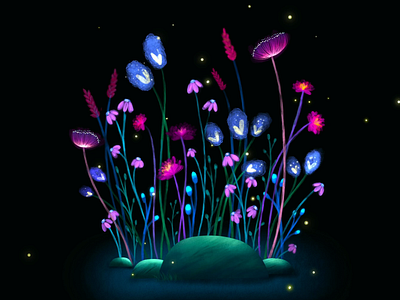 Fireflies animation fireflies flower flowers illustration motion night procreate procreatedreams