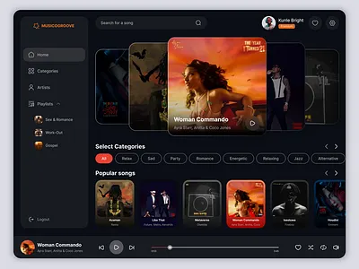 Music Player Platform app design music music player ui ux vector web app