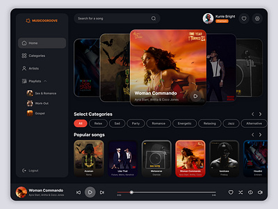 Music Player Platform app design music music player ui ux vector web app