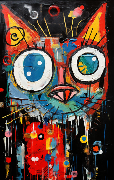 Cat abstract ai art canvas illustration midjourney painting print