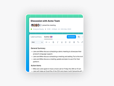 Meeting Details Card ai cards conversation ai google meets meeting summary transcript ui design ui designer user interface