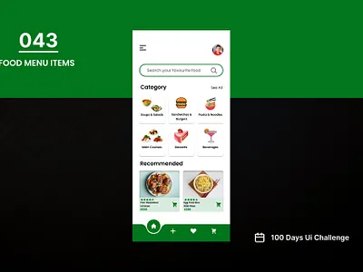 DAY-043 FOOD MENU ITEMS 100 days ui 100days 100daysofui app design daily ui challenge design figma food app food menu food menu items menu items ui user interface