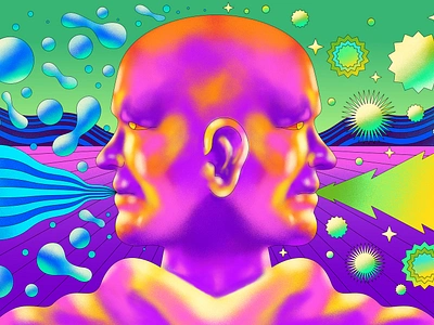 The Art of Lying - Science Focus art direction commission editorial editorial illustration face graphic head human illustration landscape portrait profile psychedelic retro science scifi shading surreal texture vector