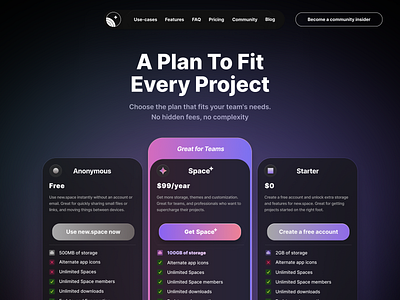 new.space pricing branding design gradient lists pricing page tables web web design webpage