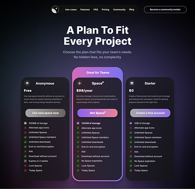 new.space pricing branding design gradient lists pricing page tables web web design webpage