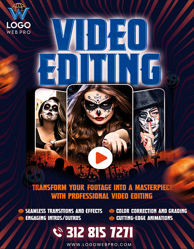 Transform Your Footage into a Masterpiece! halloween logo design video editing website