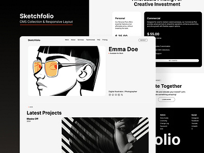 Sketchfolio - Digital Creative Webflow Template architect porfolio behance case study cloneable digital portfolio folio illustrator photographer showcase template vector artist webflow webflow template