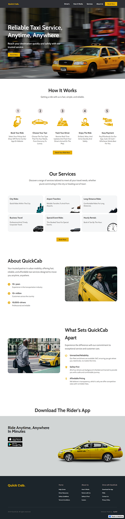 Landing Page for a Taxi Service Company figma taxi transportation ui ux web design webbflow