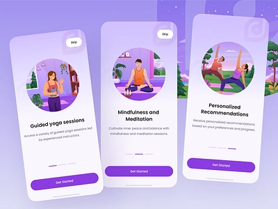 Onboarding Meditation Mobile App app character concept exercise fitness healthy illustration lifestyle meditation mobile onboard onboarding page screen set vector woman yoga