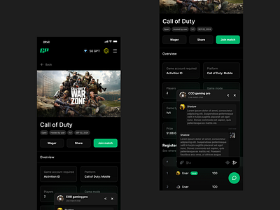 Tournament - Call of Duty blockchain crypto dashboard design landing page mobile profile ui web3