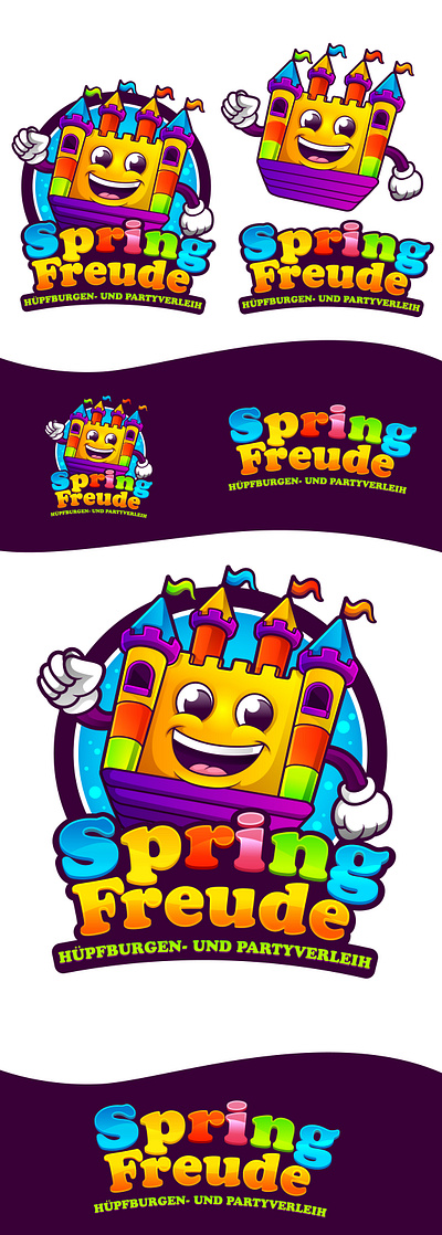 Spring Freude - Bounce house Party rental Logo bounce house cartoon logo mascot logo party rental logo