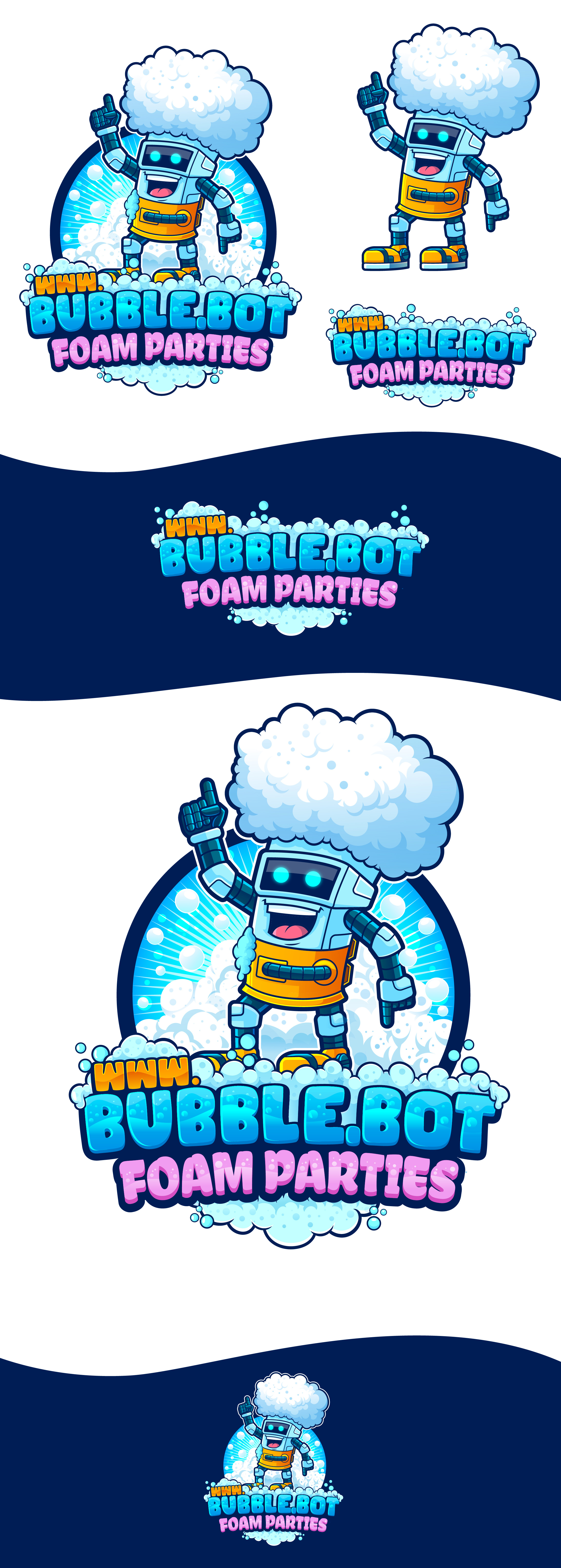 Bubble Bot- Foam Party rental logo cartoon logo foam gun cartoon foam prty logo logo winz party rental logo