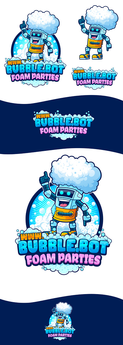 Bubble Bot- Foam Party rental logo cartoon logo foam gun cartoon foam prty logo logo winz party rental logo