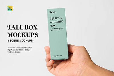 Tall Box Mockup Set box design box package branding branding mockup cosmetic box mockup cosmetics mockup customizable design package mockup photoshop rectangle skincare mockup tall box mockup tall box mockup set template