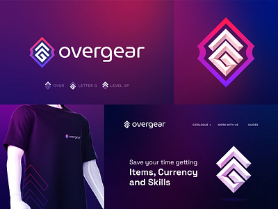 Logo Redesign Concept for Overgear 3d logo arrow coin concept crypto currency fantasy g logo gradient home page landing page logo redesign logo variations logomark minimal modern overgear shirt web3 website