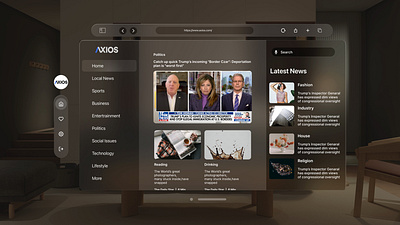 Spatial UI Design for Axios News Portal animation news portal spatial spatial news portal ui ui vision pro vision pro news portal ui