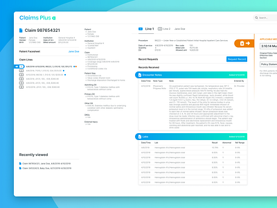 Claims Plus app case study claims management clean enterprise software healthcare insurance company software ui ui design user research ux ux design visual design web application