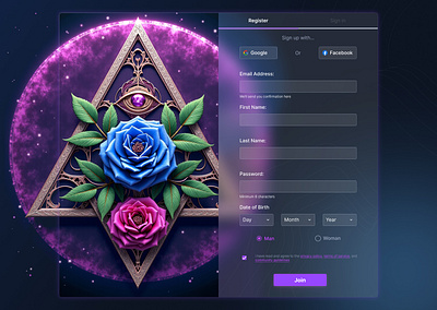 Mystic Registration Page account app design create account design eye form graphic design illustration interface log in login page purple register sign in sign up ui web web app webdesign website