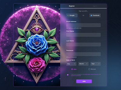 Mystic Registration Page account app design create account design eye form graphic design illustration interface log in login page purple register sign in sign up ui web web app webdesign website