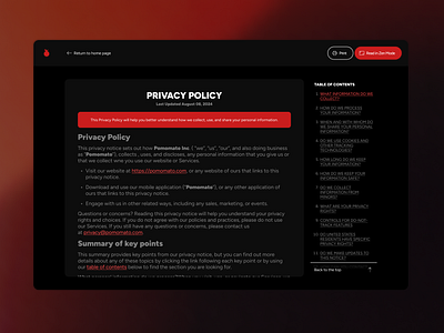 Pomomato - privacy policies page (concept) concept document minimal policies privacy sketch text ui