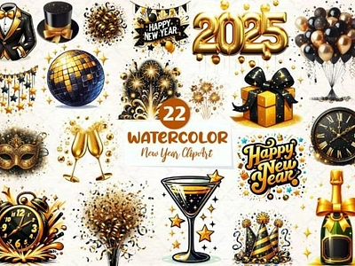 Watercolor New Year 2025 ClipArt's 3d animation app branding design graphic design illustration logo motion graphics typography ui ux vector