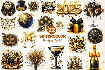 Watercolor New Year 2025 ClipArt's 3d animation app branding design graphic design illustration logo motion graphics typography ui ux vector