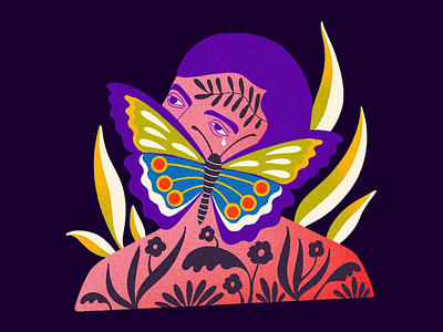 Butterfly and Face abstract portrait bold colors botanical art butterfly butterfly mask character colorful digital paintings dream art floral illustration floral pattern flowers illustration illustration desing man mystical art nature and human nature illustration plants symbolic art