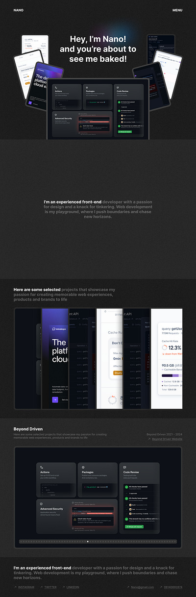 Nano's Portfolio dashboard design landing page portfolio ui