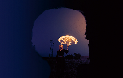 Double Exposure Bulb Woman Template